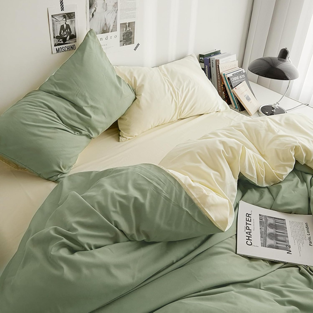 Premium 4-Piece Washed Cotton Duvet Cover Set – Queen Size, Breathable & Durable Bedding with Zipper Closure and Corner Ties-GCC Home Center