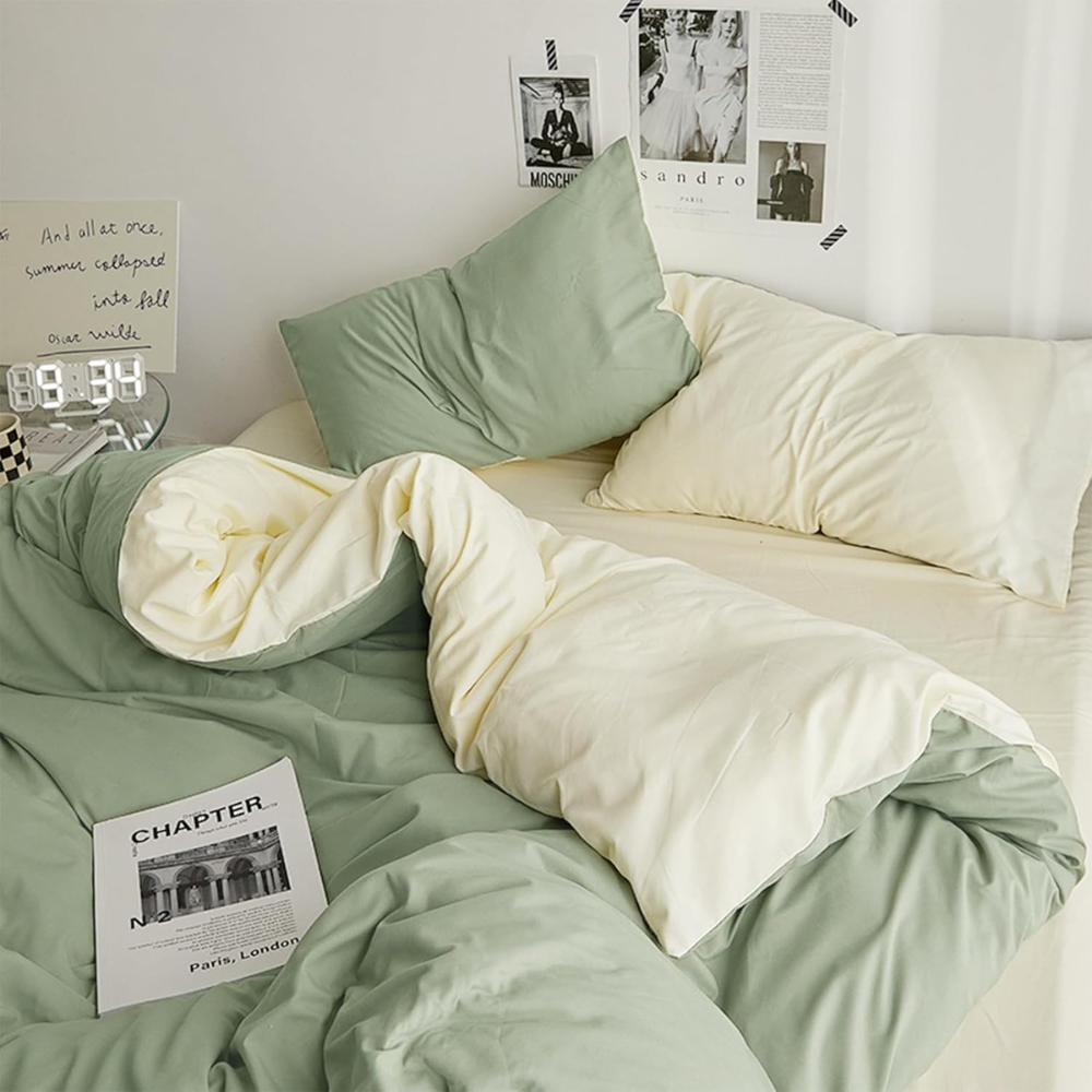 Premium 4-Piece Washed Cotton Duvet Cover Set – Queen Size, Breathable & Durable Bedding with Zipper Closure and Corner Ties-GCC Home Center