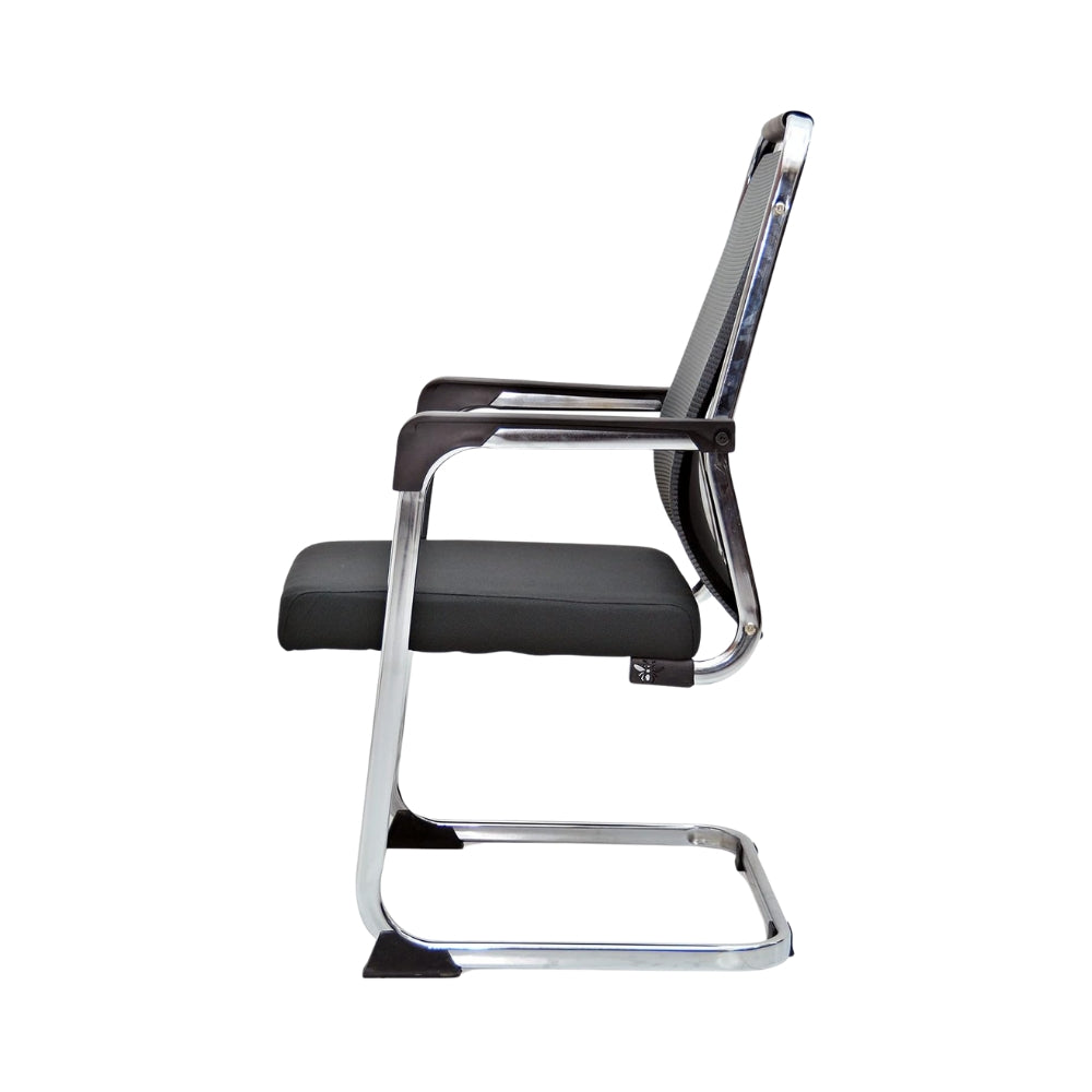 Ergonomic Grey Visitor Chair with Faux Leather & Alloy Steel Frame - Comfortable & Durable Office Seating-GCC Home Center