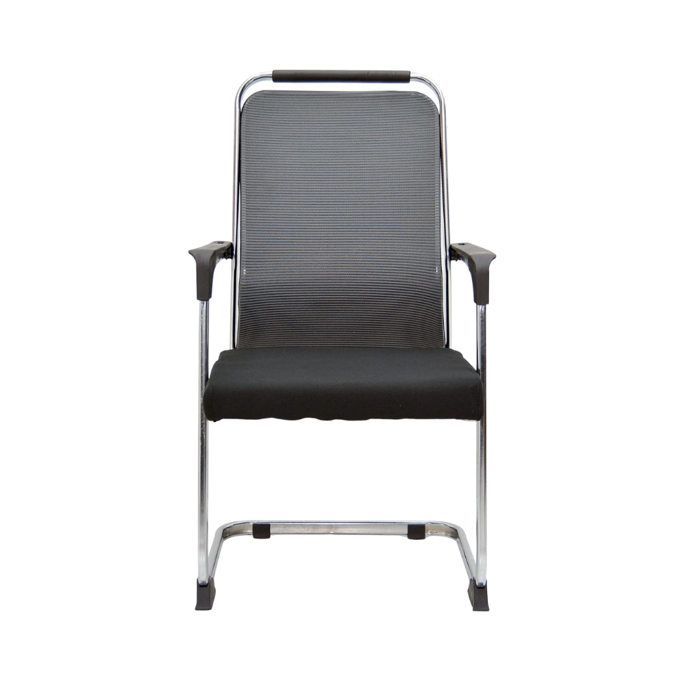 Ergonomic Grey Visitor Chair with Faux Leather & Alloy Steel Frame - Comfortable & Durable Office Seating-GCC Home Center