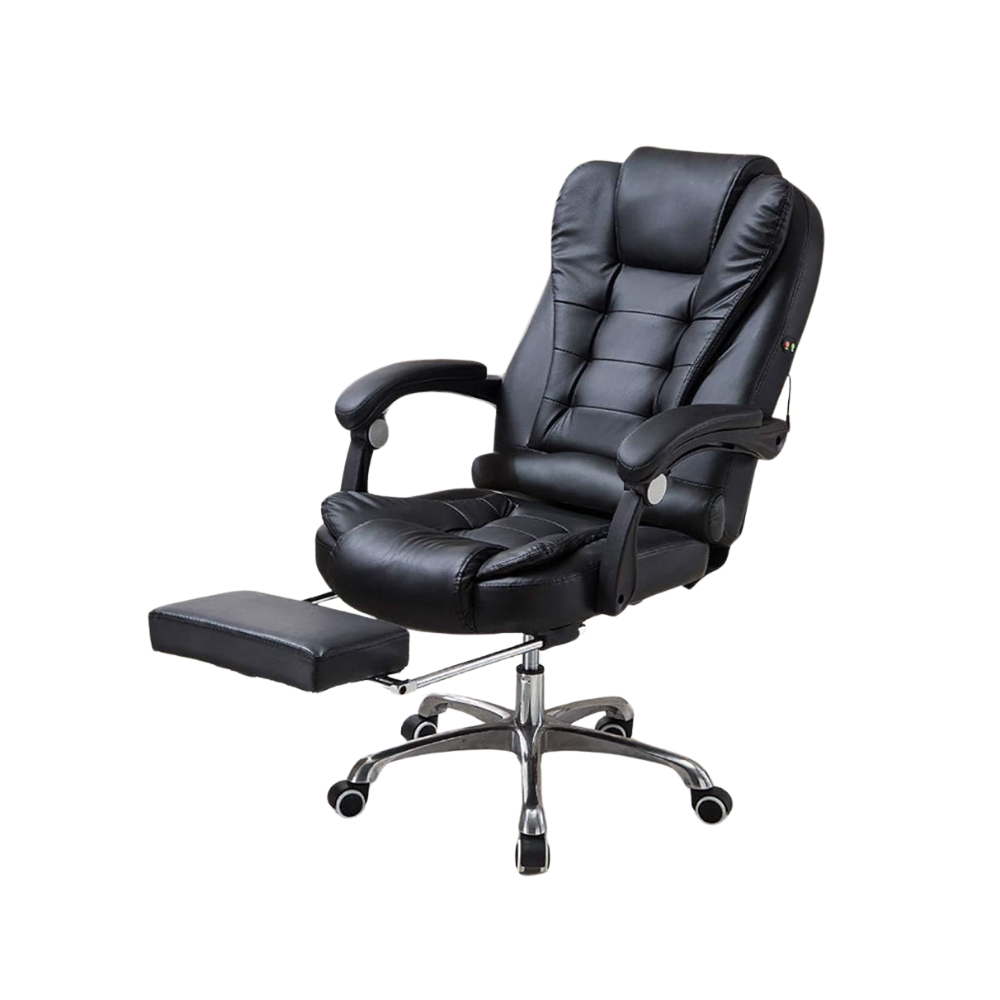 Ergonomic Reclining Office Chair with PU Leather, Footrest & Adjustable Height - Metal Frame, High-Density Foam, Black-GCC Home Center
