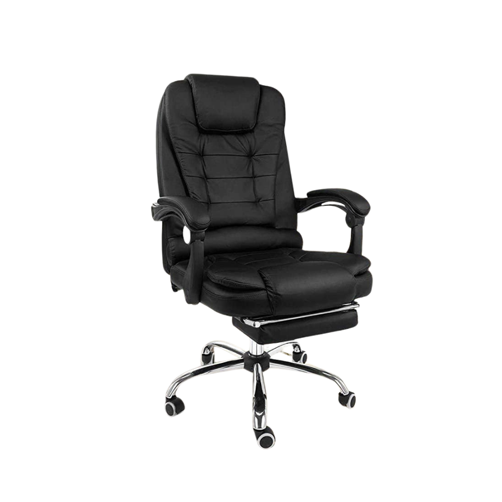 Ergonomic Reclining Office Chair with PU Leather, Footrest & Adjustable Height - Metal Frame, High-Density Foam, Black-GCC Home Center