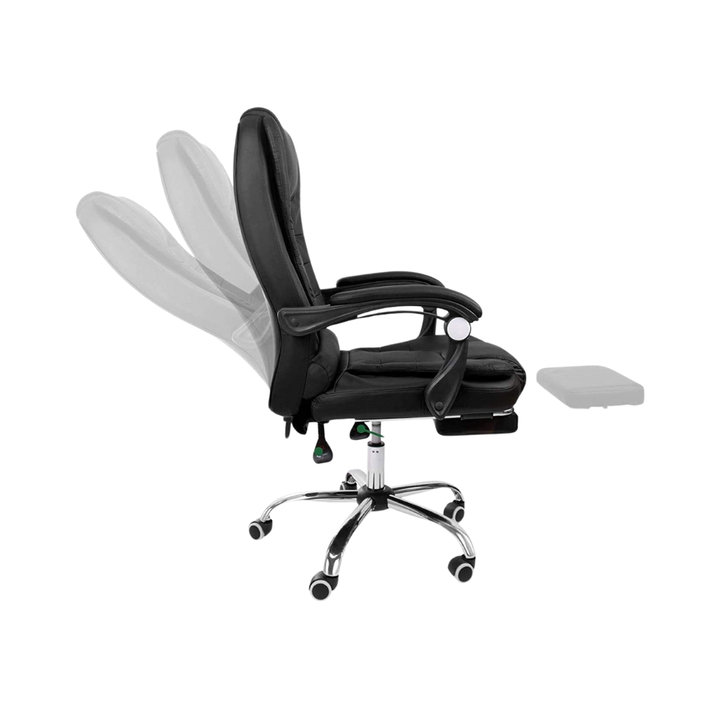 Ergonomic Reclining Office Chair with PU Leather, Footrest & Adjustable Height - Metal Frame, High-Density Foam, Black-GCC Home Center
