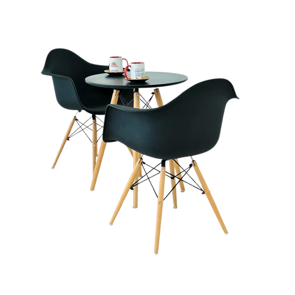 Modern Eames Dining Set - 3-Piece Black Round Table with 2 Retro Upholstered Chairs - Perfect for Kitchen & Small Spaces-GCC Home Center