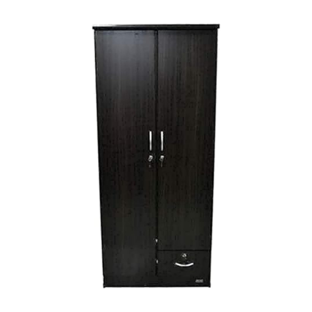 Elegant Wooden 2-Door Wardrobe with Drawer & Hanging Rod - Space-Saving Wenge Finish Closet for Bedroom Storage-GCC Home Center