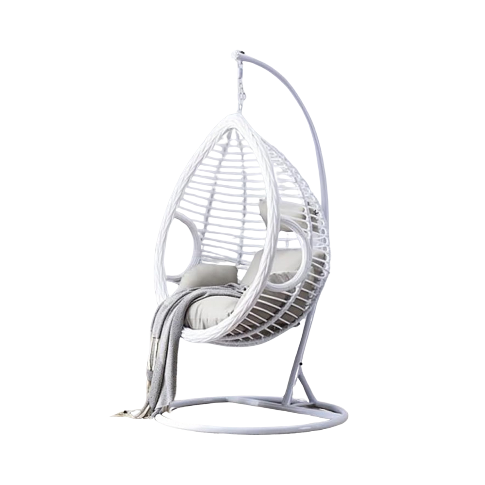 Nordic Style Hanging Swing Chair with Wicker Basket - Comfortable Outdoor Swing for Balcony, Garden, or Terrace (White)-GCC Home Center