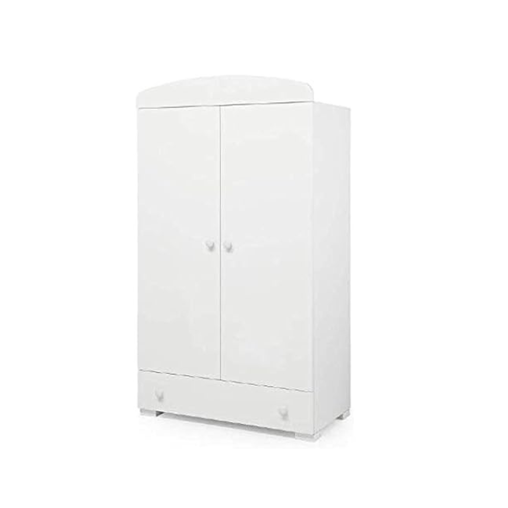 Modern 2-Door White Wooden Wardrobe with Lockable Drawers - Adjustable Shelves, Durable Engineered Wood Design-GCC Home Center