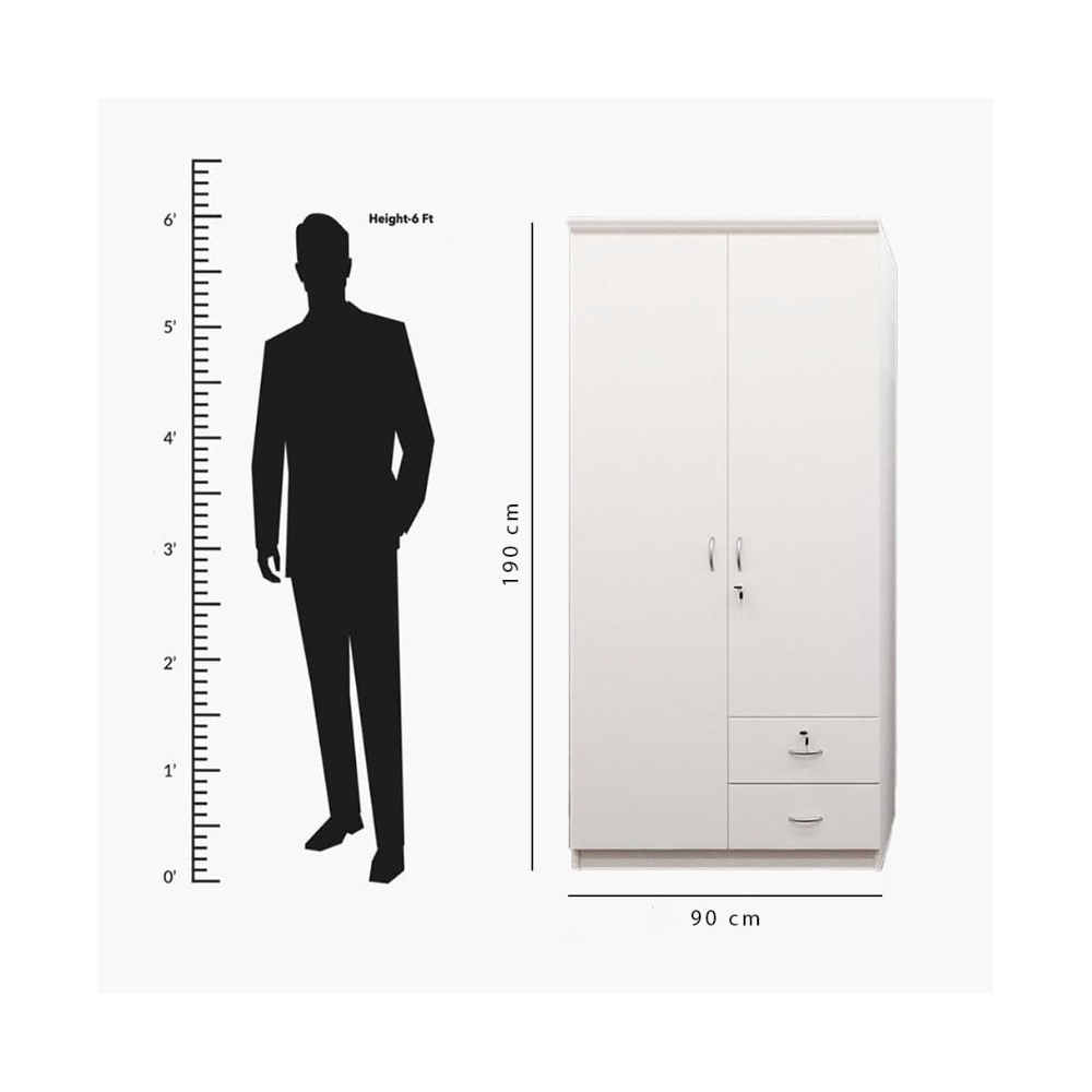 Modern 2-Door White Wooden Wardrobe with Lockable Drawers - Adjustable Shelves, Durable Engineered Wood Design-GCC Home Center