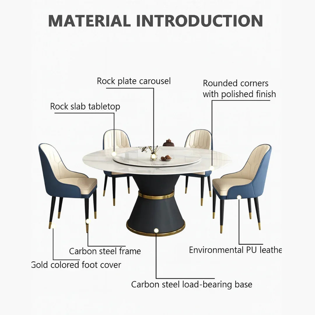 Luxury Steel Base Round Dining Table Set (6 Seater)