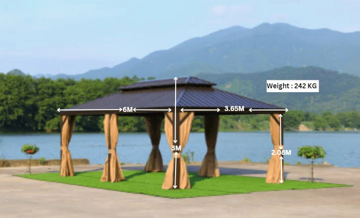 Luxury Gazebo 3.65 x 6m Double Roof Aluminum Gazebo - Brown-GCC Home Center