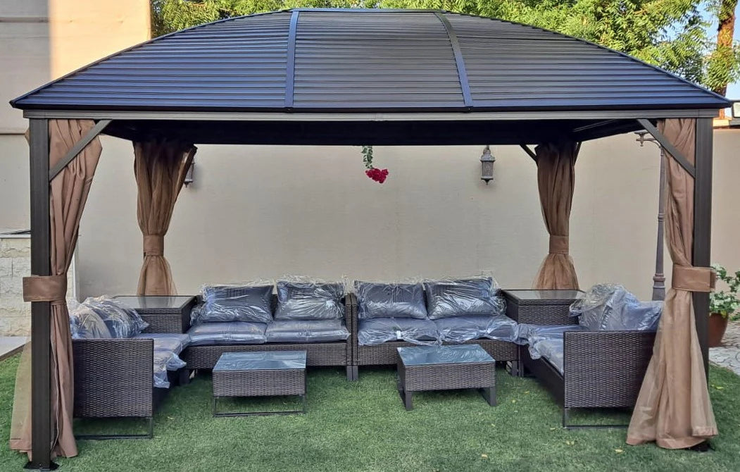 3x4m Rectangular Roof Aluminum Gazebo Brown-GCC Home Center