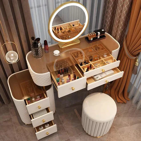 Advanced Solid Wood Dressing Table Set with Smart Mirror, LED Lighting, and Storage Drawers for Bedroom-GCC Home Center