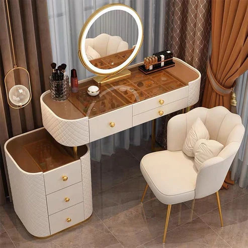 Advanced Solid Wood Dressing Table Set with Smart Mirror, LED Lighting, and Storage Drawers for Bedroom-GCC Home Center