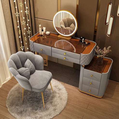 Advanced Solid Wood Dressing Table Set with Smart Mirror, LED Lighting, and Storage Drawers for Bedroom-GCC Home Center