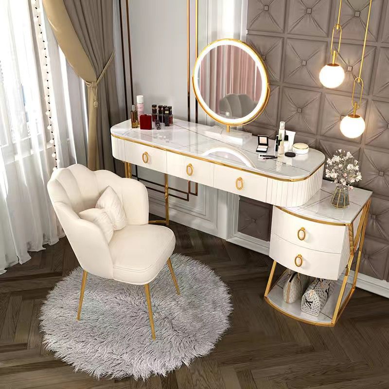 Classic Advanced Solid Wood Dressing Table, Bedroom Makeup Table, with  Smart Mirror, Side Table and Chair-