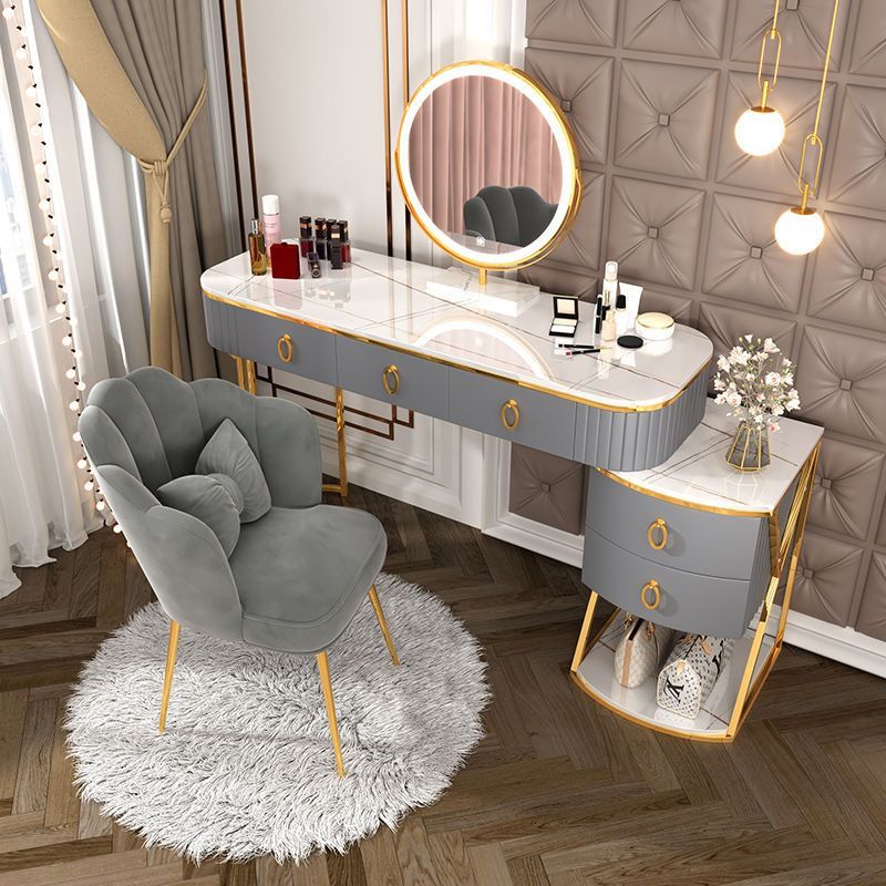 Classic Advanced Solid Wood Dressing Table, Bedroom Makeup Table, with Smart Mirror, Side Table and Chair-GCC Home Center