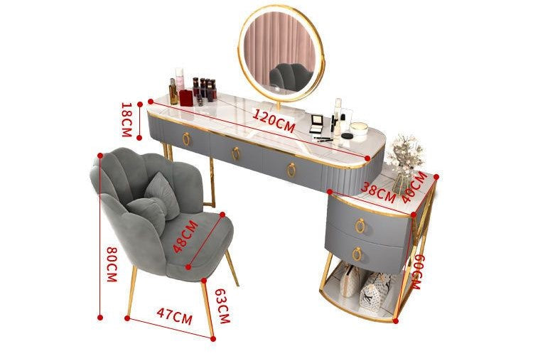 Classic Advanced Solid Wood Dressing Table, Bedroom Makeup Table, with Smart Mirror, Side Table and Chair-GCC Home Center