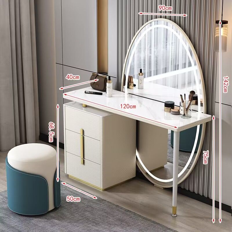 Elegant White Dressing Table with Oval LED Mirror and Drawers - Perfect Bedroom Dresser-GCC Home Center