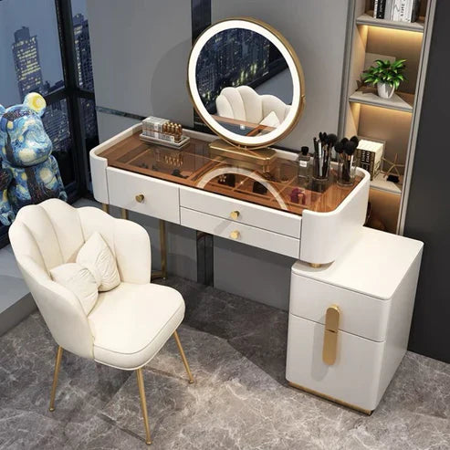 Modern Solid Wood Makeup Vanity Table Set with Smart Mirror and LED Lighting-GCC Home Center