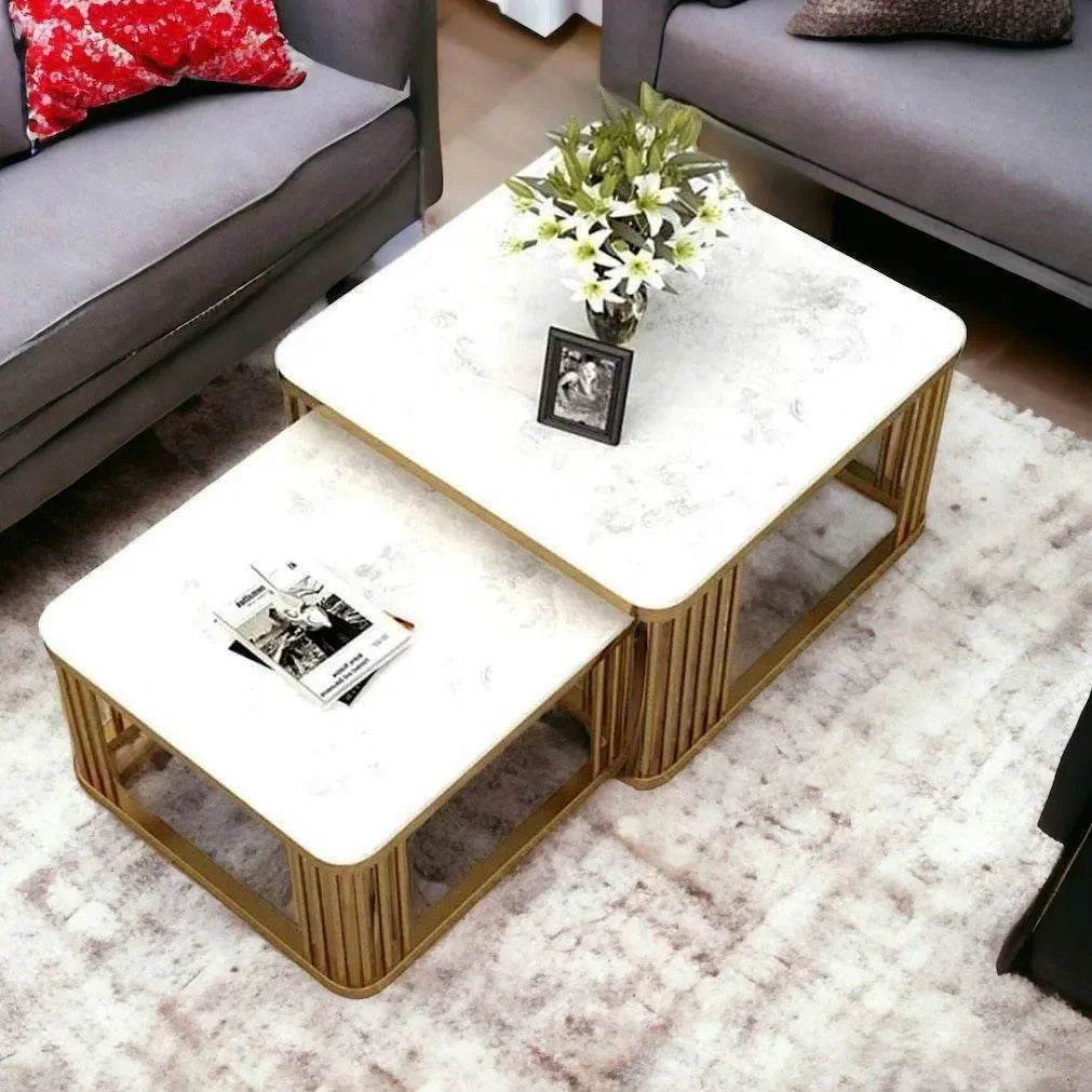 Modern Stylish Look Square Wrought Iron Coffee Table ( Set of 2 )