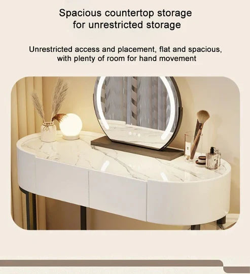 Vanity Table Set with LED Mirror, Storage Drawers, and Chair-GCC Home Center