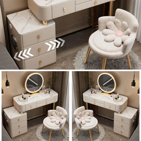Elegant 120cm Smart Makeup Vanity Table with Wireless Charging, Tri-Color LED Mirror, and Slate Countertop-GCC Home Center