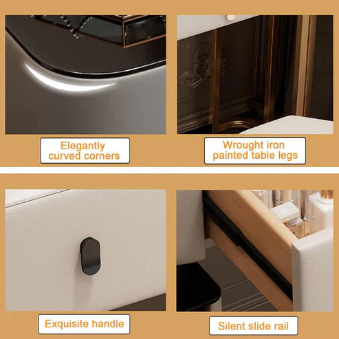 Elegant 120cm Smart Makeup Vanity Table with Wireless Charging, Tri-Color LED Mirror, and Slate Countertop-GCC Home Center