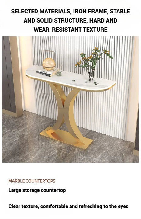 Simple Entrance Console Table in Slate Marble Top and Gold Metal Base 120cm-GCC Home Center