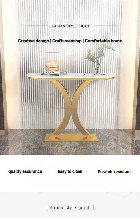 Simple Entrance Console Table in Slate Marble Top and Gold Metal Base 120cm-GCC Home Center