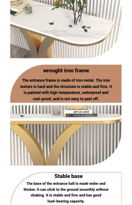 Simple Entrance Console Table in Slate Marble Top and Gold Metal Base 120cm-GCC Home Center