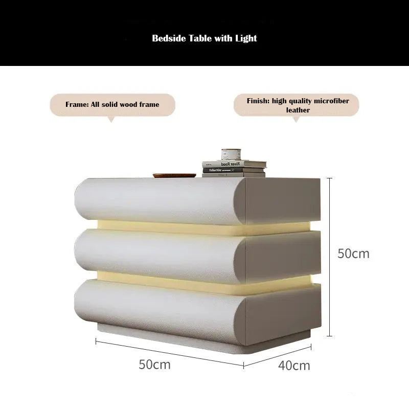 Bedside Table Nightstand with Three Drawers Built in LED Light Storage Cabinet for Bedroom-GCC Home Center