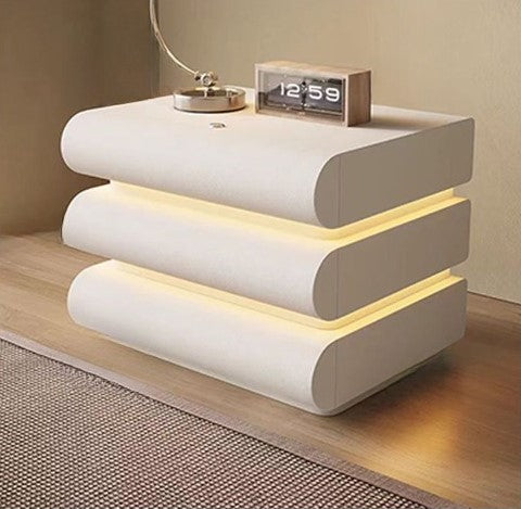 Bedside Table Nightstand with Three Drawers Built in LED Light Storage Cabinet for Bedroom-GCC Home Center
