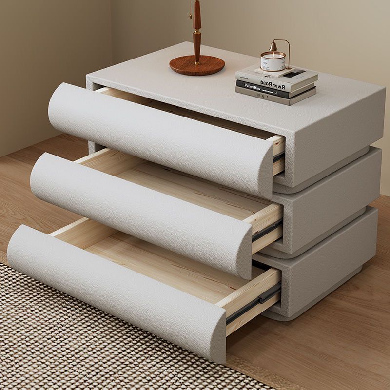 Bedside Table Nightstand with Three Drawers Built in LED Light Storage Cabinet for Bedroom-GCC Home Center