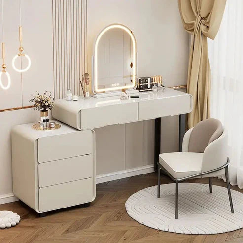 Elegant White Dressing Table Set with Arch Mirror and Chair-GCC Home Center