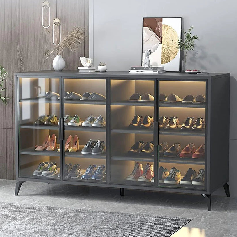 Shoe Cabinet in Tempered Glass Doors, Shoe Storage Racks Spacious 6-Tiers with Ambient Lighting-GCC Home Center