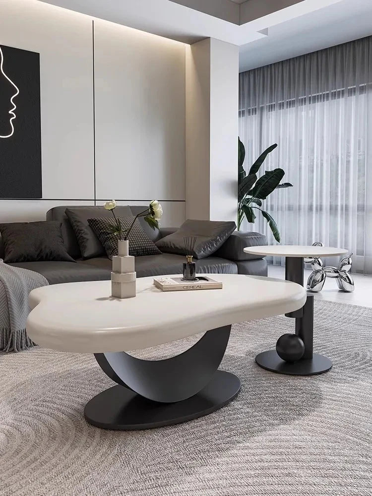 Modern Cloud Coffee Table Set of 2 | White & Black Nesting Center Tables for Living Room & Office
