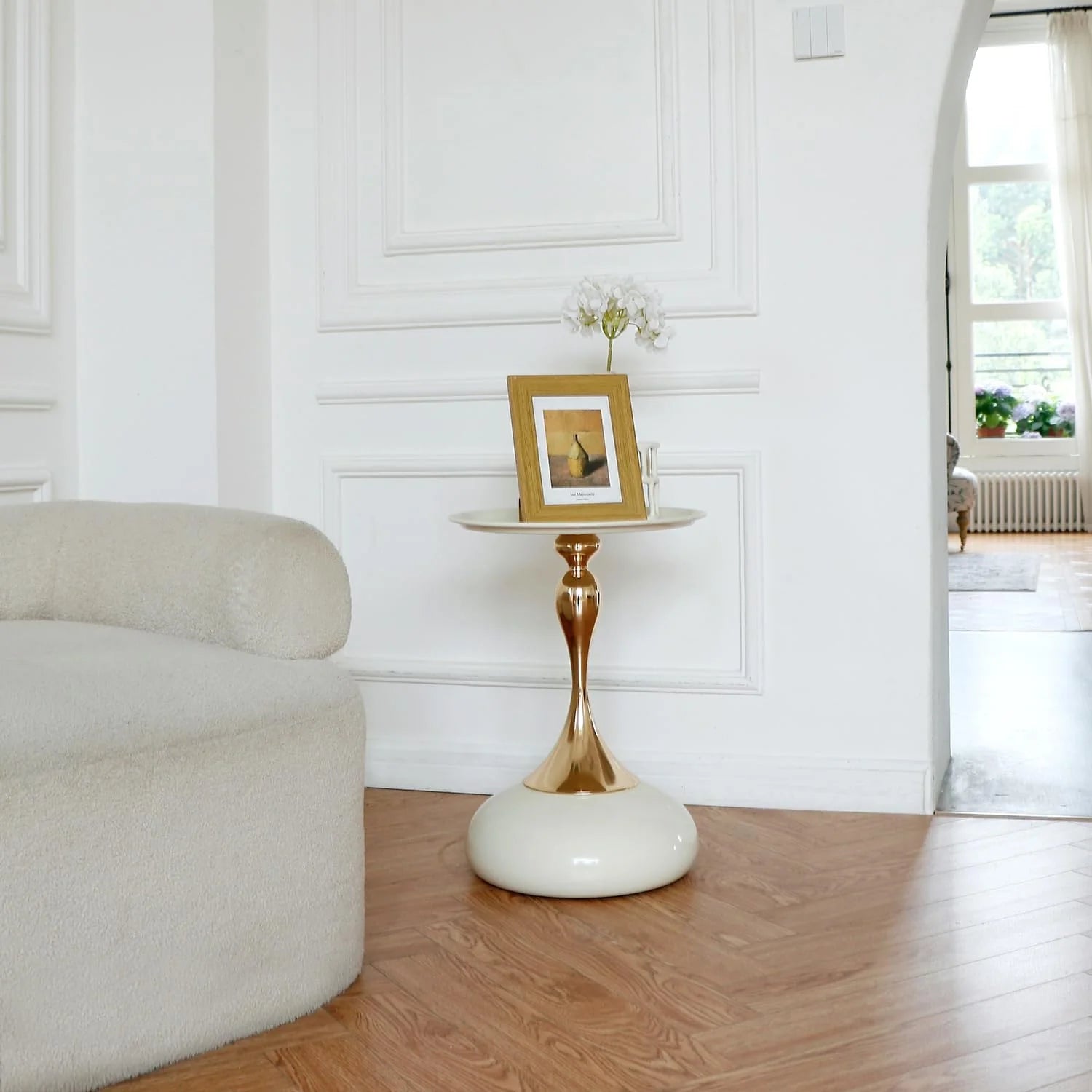 Modern Round Slate Marble Side Table | Luxury Coffee Table with Metal Base | Minimalist Accent Table for Living Room & Bedroom | Black & Gold