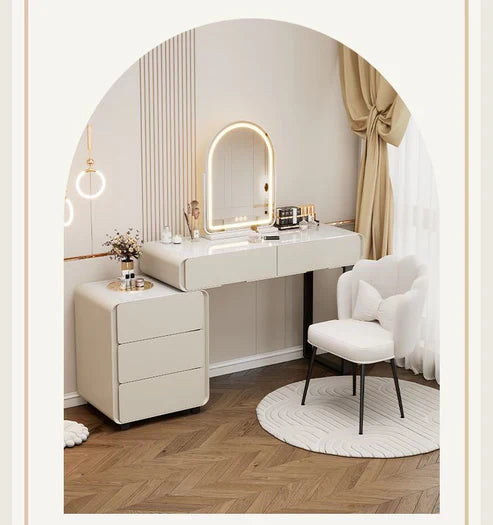 Elegant White Dressing Table Set with Arch Mirror and Chair-GCC Home Center