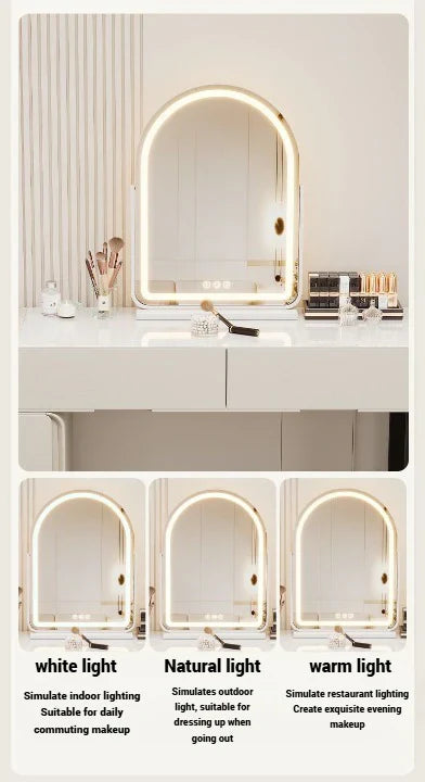 Elegant White Dressing Table Set with Arch Mirror and Chair-GCC Home Center