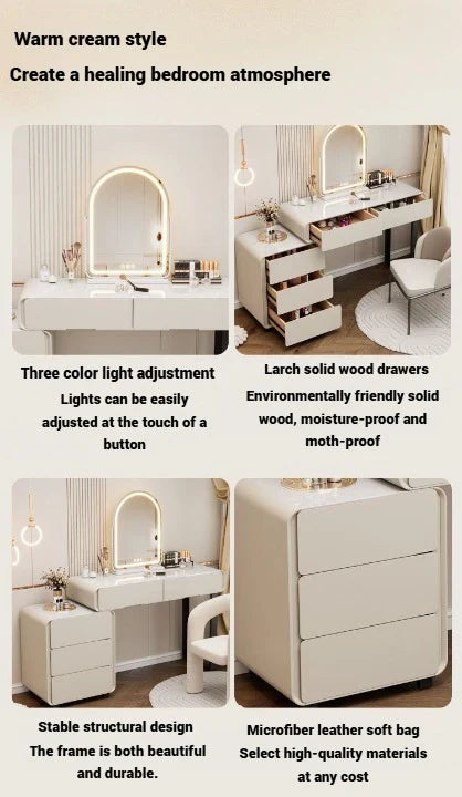 Elegant White Dressing Table Set with Arch Mirror and Chair-GCC Home Center