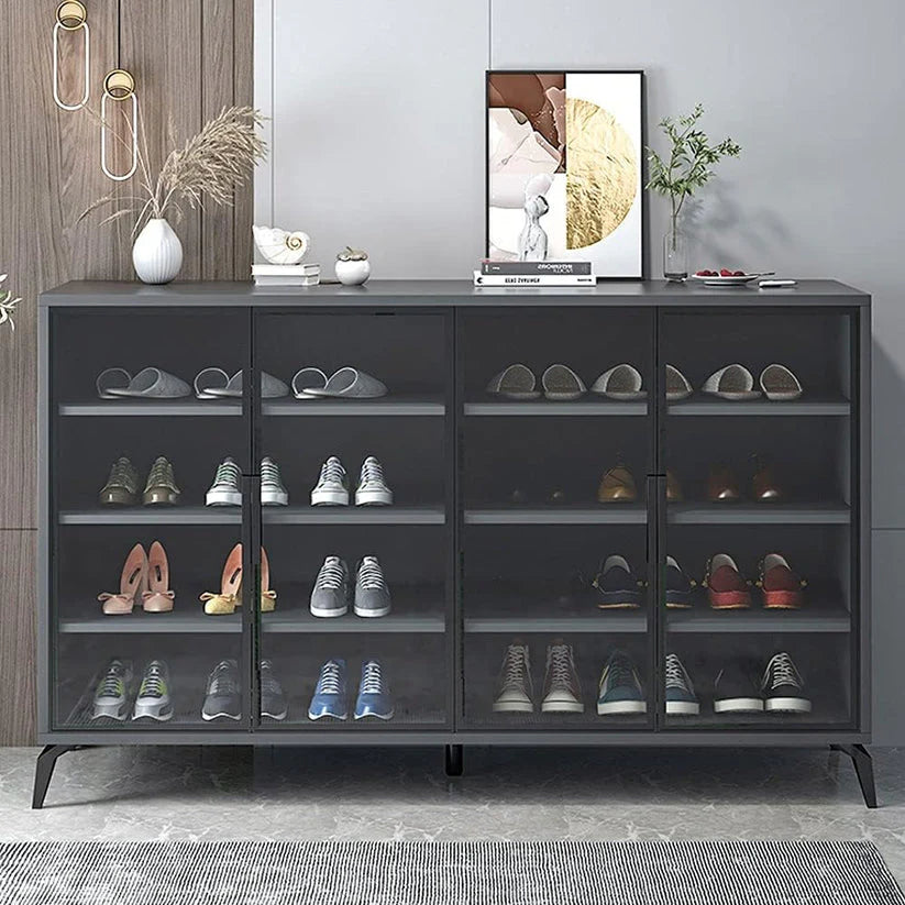 Shoe Cabinet in Tempered Glass Doors, Shoe Storage Racks Spacious 6-Tiers with Ambient Lighting-GCC Home Center