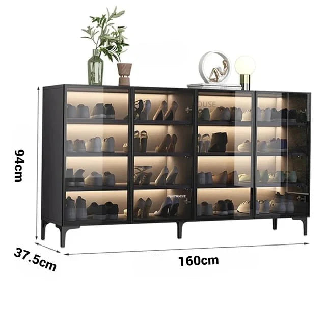 Shoe Cabinet in Tempered Glass Doors, Shoe Storage Racks Spacious 6-Tiers with Ambient Lighting-GCC Home Center