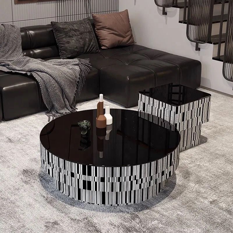 Modern Round Coffee Table Set with Storage Drawer & Side End Table | Tempered Glass Center Table for Living Room