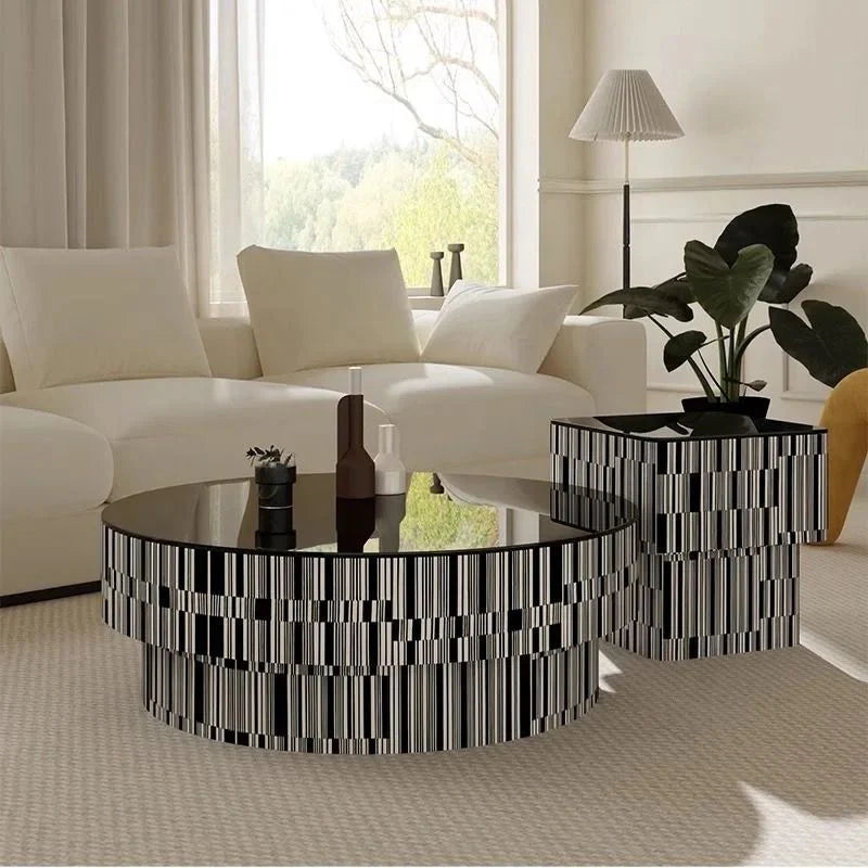 Modern Round Coffee Table Set with Storage Drawer & Side End Table | Tempered Glass Center Table for Living Room