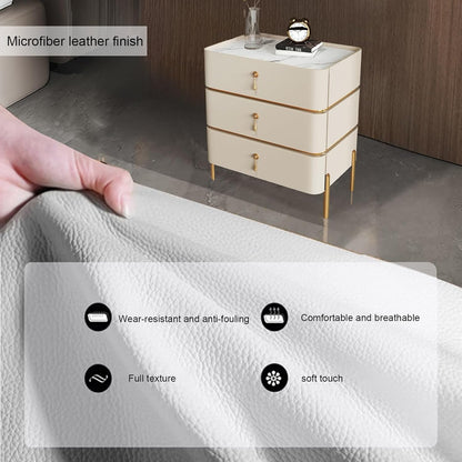 Solid Wood Nightstand Bedside Table with Slate Marble Top | Modern Bedroom Side Table with Storage | White, Off-White & Gray