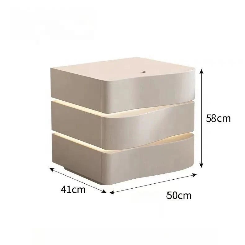 Modern LED Nightstand Bedside Table with 2/3 Drawers | Upholstered Faux Leather Side Table for Bedroom Storage