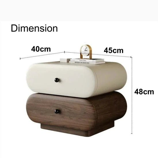 Modern Minimalist Bedside Table with 2 Drawers | Half-Round Edge Nightstand in Off-White & Brown