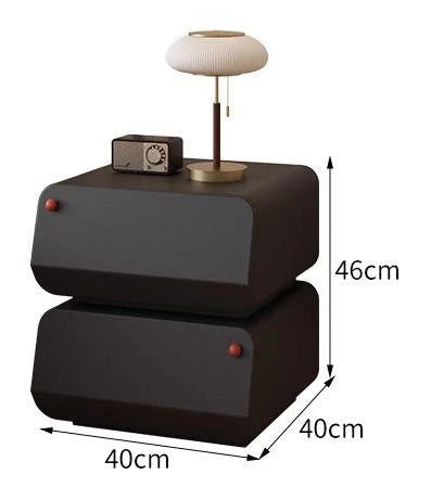 Modern Leather Nightstand Bedside Table with 2 Drawers – Contemporary MDF Wood Bedroom Side Table in Black & White