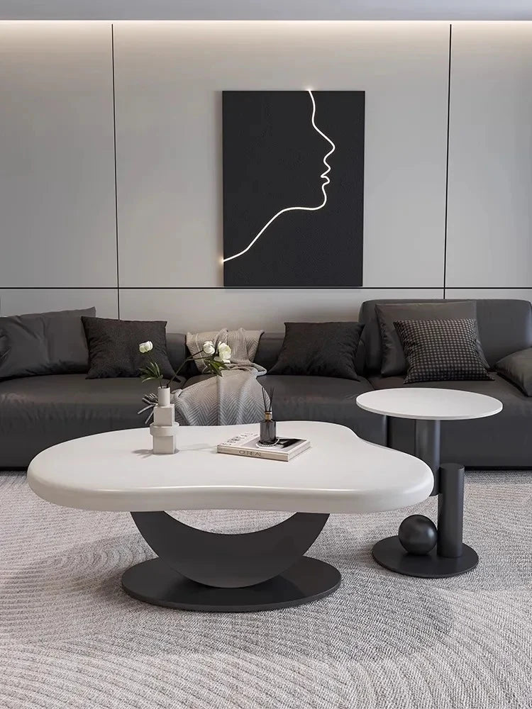 Modern Cloud Coffee Table Set of 2 | White & Black Nesting Center Tables for Living Room & Office