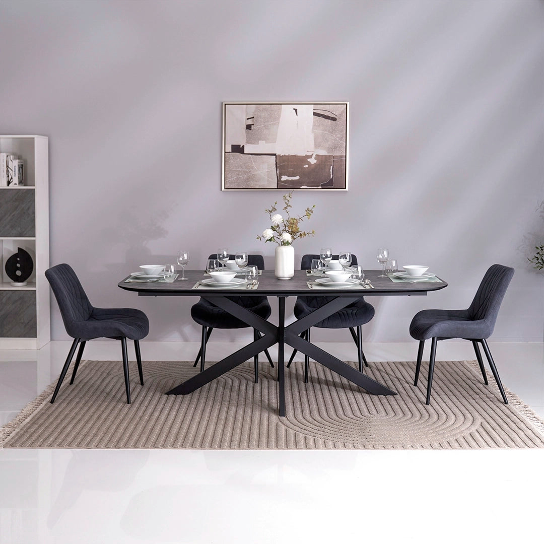 Diamond 6-Seater Dining Set – Black & Grey